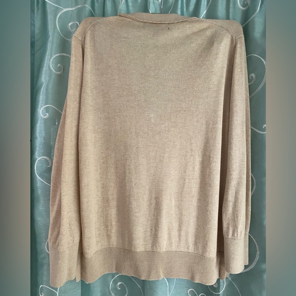 Banana Republic oatmeal colored V-neck cardigan size small w crochet trim - Picture 4 of 8